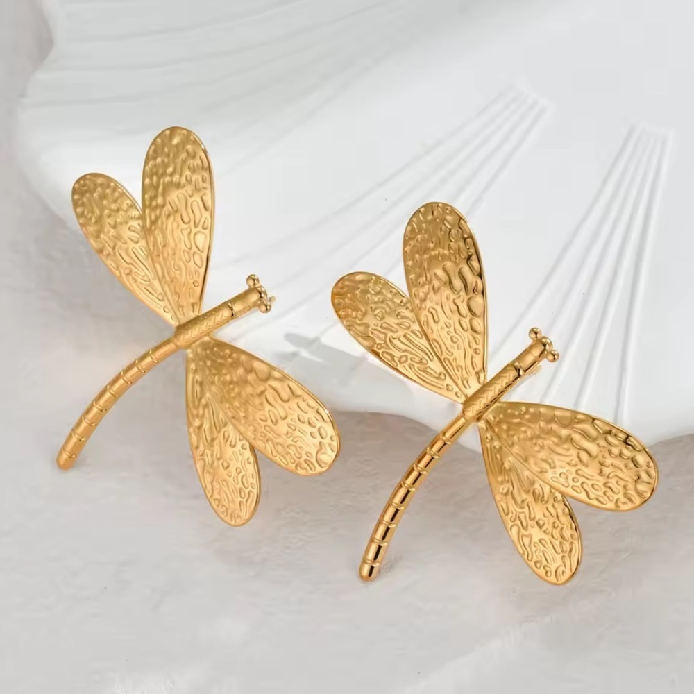 Gold Dragonfly Earrings - Picture 2 of 10